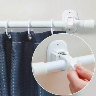 2/Pcs No Drill Curtain Rod Brackets, Upgraded No Drilling Self Adhesive Curtain Rod Holder, Universal Nail Free Adjustable Curtain Rods Hooks For Bathroom, Bedroom, Livingroom, Kitchen, Christmas/Halloween Gift Decoration