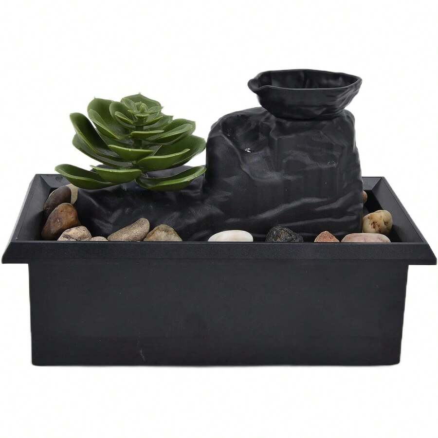 Adorno de fuente,.0 x 4.x 4.3 pulgadas, cascada suculenta, decoración del hogar, fuente de mesa con luz LED, fuente de agua de escritorio con de alimentación USB para decoración - 1 - Ver 1