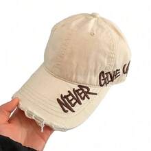 1pc Distressed Washed Baseball Cap With Embroidered Letters | Breathable Cotton With Artistic Rips, Pre-Curved Brim For Face-Framing Effect, UPF 50+ Sun Protection | Summer Festivals, Outdoor Concerts, Street Style, Daily Sun Protection For Women And Teens - 彩色 - 查看 5