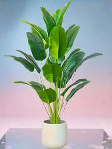 1pc 85-115cm Large Artificial Paradise Bird Tree Tropical Fake Banana Leaves Big Size Plastic Palm Plant Leaves Home Garden Decor (Pot Not Included) - Green - View 6