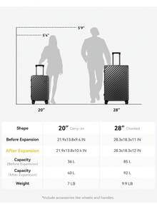 New 20/21/24/28 Inch  BLACK Luggage With Spinner Wheels, Polycarbonate Expandable Hard Shell Suitcase - Than kim loại - Xem 9