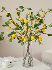 1/2 tallo de planta artificial, rama artificial de limón, 8 limones con tallo (falso), adecuado para decoración de cocina, decoración de fiestas, adorno de primavera y verano (amarillo)