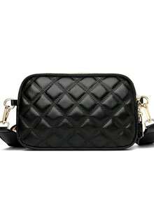 New Fashion Classic Versatile Solid Color PU Waterproof Material Rhombus Pattern Design Retro Metal Animal Logo Decor Shoulder Bag Square Bag Letter Pattern Decoration Women Wallet Crossbody Bag, Suitable For Shopping, Holiday Gift - Black - View 5