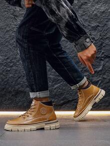 New Boots, Retro Men's Shoes, High-Top Lace-Up Shoes, British Style Men's Shoes Work Boots - Yellow - View 5