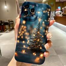 2026 nueva funda de teléfono esmerilada, funda de teléfono con estampado de árbol de Navidad con estrellas y luces para  17 15 Pro Max  17 14 Pro  17 13  Galaxy S23 S22 S21 funda protectora para teléfono regalo de pareja para novio novia regalo de vacaciones - Blanco antiguo - Ver 4