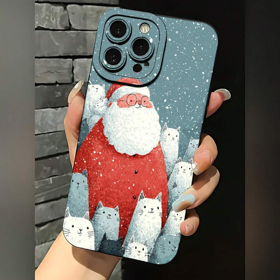 2026 nueva funda de teléfono esmerilada, funda de teléfono de Santa Claus con gatos diseño navideño para 17 15 Pro Max 17 14 Pro 17 13 17 12 Galaxy S23 S22 S21 funda protectora para teléfono regalo de pareja para novio novia regalo de vacaciones - Azul Klein - Ver 1