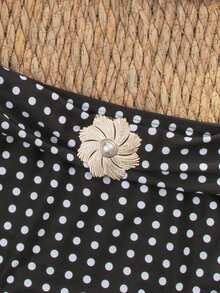wohenmeili Women's Beach Vacation Polka Dot Print Bikini Set - Black Background With White Dots - View 10