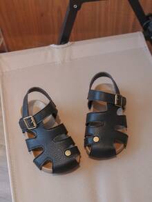 1 Pair Baby Girls' Summer Hook And Loop Sandals, Fashion Toddler Shoes - Black - View 6