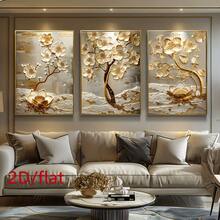 Zestaw trzech plakatów bez ram, proste abstrakcyjne obrazy ze złotymi kwiatami, sztuka ścienna na płótnie, artystyczne obrazy ścienne jako prezent, sypialnia, biuro, salon, kawiarnia, bar, dekoracja ścienna, dekoracja domu i akademika - 3 szt. - Zobacz 6