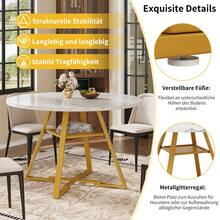 Round Dining Table (1 Piece), Kitchen Table, Breakfast Table, Black And White Marble-Effect Metal Legs - White - View 3