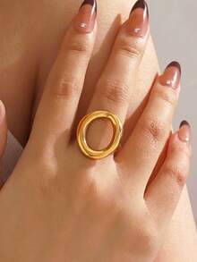 1 chiếc nhẫn hình bầu dục mạ vàng 18K bằng thép không gỉ tối giản, phù hợp để đeo hàng ngày cho phụ nữ - Nhiều màu - Xem 1