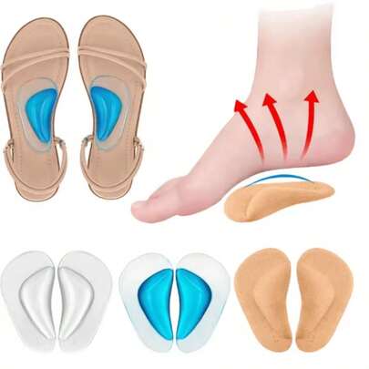 QKC 1 Pair Arch Support Shoe Insoles, Multi-Color Options, Silicone Material Effectively Supports Arch, Reduces Pressure During Sports And Walking