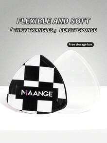 MAANGE 1 pieza Esponja de maquillaje en forma de triángulo con caja de almacenamiento, textura suave, uso en seco y húmedo, reutilizable, adecuada para base de maquillaje, polvo, compacto, regalo de viaje portátil - Negro - Ver 4