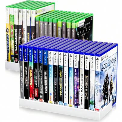 1/2/3/4 Piezas Estante de almacenamiento de discos de juego de ABS de alta densidad - Soporta hasta 16 discos, diseño modular apilable, compatible con PS3/X Series/Switch; Soporte vertical compacto para colecciones de juegos, estanterías, escritorios y áreas de entretenimiento