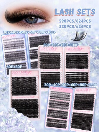 632/624/590/320 piezas Libro de pestañas individuales Extensiones de racimos esponjosos Pestañas postizas, Set de libro de pestañas de gran capacidad, 30P/40P/50P/60P/80P/100P, Rizo D, Kit de racimos de pestañas DIY con aspecto natural, grueso, inteligente, suave, ligero, kit de extensión de pestañas para uso diario, viaje, festival de música, vacaciones esenciales, extensiones de racimos de pestañas, maquillaje de racimos de pestañas, racimos de pestañas, pestañas individuales, pestañas postizas
