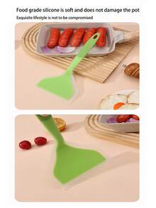 1/2pcs Silicone Tamagoyaki Pan Spatula, Non-Stick Omelette Pancake Egg Flip Spatula - Green - View 5