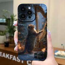2026 nueva funda de teléfono esmerilada, funda de teléfono con gato tocando arpa en escena de bosque invernal con cajas de regalo y estampado de luces cálidas para  17 14 Pro Max  17 13  17 12  Galaxy S23 S22 S21 funda protectora para teléfono regalo de pareja para novio novia regalo de vacaciones - Blanco antiguo - Ver 5