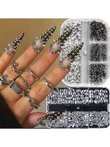 2 Boxes Y2K Punk Metal Rivet Nail Charms Cone Mixed Sized Black Silver Gold Nail Art Studs 3D Stylish Alloy Spike Nails Decora Nail Supplies Nails Nail Gems - 彩色 - 查看 2