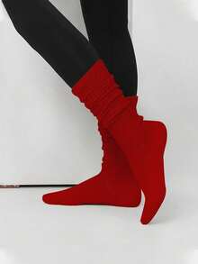 1/3/6 Pairs Winter/Fall Of Men'S Or Women'S Knitted Pure Red Socks, Spring And Autumn Velvet Socks-Soft And Comfortable, Clothing Accessories Socks, Popular Pure Red Gifts, Spring Outing, Camping, Shooting, Valentine'S Day,Christmas Gifts,Winter Grace,Delicate Romance - Multicolor - View 4