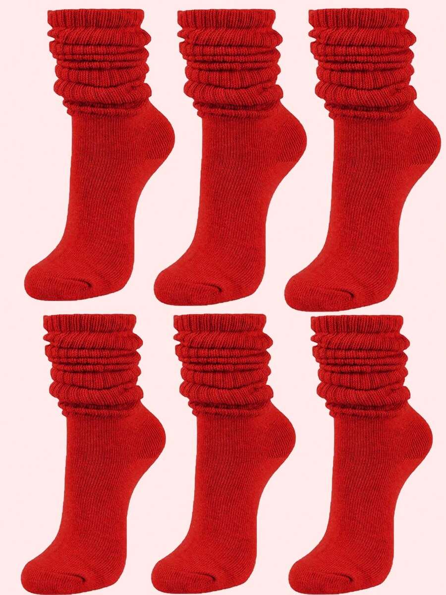 1/3/6 Pairs Winter/Fall Of Men'S Or Women'S Knitted Pure Red Socks, Spring And Autumn Velvet Socks-Soft And Comfortable, Clothing Accessories Socks, Popular Pure Red Gifts, Spring Outing, Camping, Shooting, Valentine'S Day,Christmas Gifts,Winter Grace,Delicate Romance - Multicolor - View 1