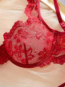 Burgundy Lace Lingerie Set - French Sexy Push-Up Bra And Panty 2 Pieces Set, Vintage Embroidery Seductive Underwear - Burgundy - View 4