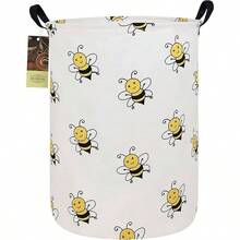 Laundry Hamper, Large Canvas Fabric Lightweight Storage Basket Organizer Dirty Clothes Collapsible Waterproof College Dorms, Bedroom, Bathroom Round - Abeja redonda - Ver 2