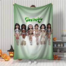 KATSEYE Anime Characters Plush  Blanket - Soft Flannel All-Season Bedspread With Chibi Kats Eye, Green Themed Group Design For Bed, Couch & Travel, Perfect Gift For Anime Fans ( & S)-280gsm - Nhiều màu - Xem 9