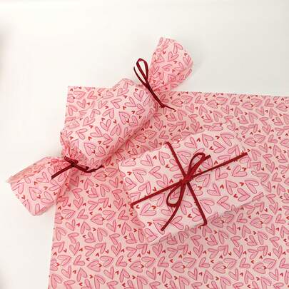 Pink Base With Red Heart Pattern Thin Paper, Suitable For Gift Decoration, Can Be Used For Bouquet Wrapping, Gift Box Lining Paper, Filler Paper, DIY, Etc., Ideal For Valentine's Day, Mother's Day, Birthday, Wedding, Graduation Season And Various Occasions, Handmade Paper, Bouquet Packaging Material, Thin Gift Wrapping Paper, Heart Pattern Paper, Romantic Design Paper, Holiday Heart Pattern, Handmade Thin Paper