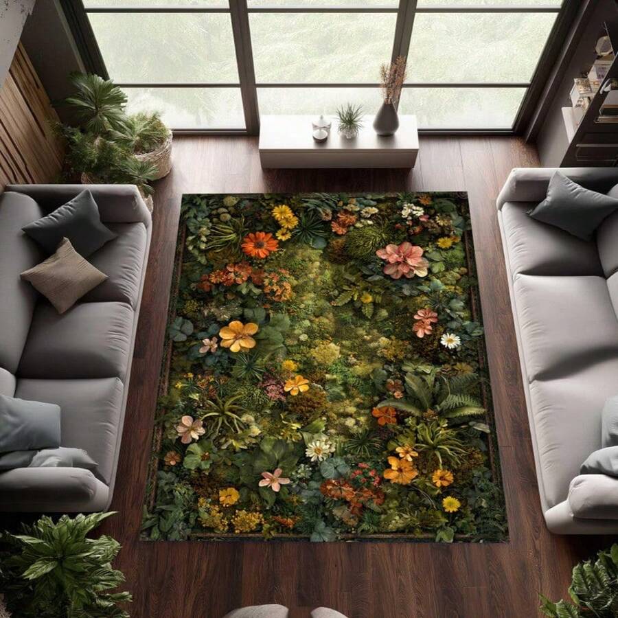 Wildflower Cottagecore Rug, Botanical Moss Area Carpet, Green Plant Washable Rug, Farmhouse Style Decor, Nature Inspired Living Room Rug, Baroque Rug For Elegant Gothic And Mystical Home Interiors, Gothic Floral Decor, 84*60inch,Perfect Choice For Christmas ,Stylish And High-Quality Rugs, Perfect For Christmas Decorations And GiftsHome Decor, The Best Choice For Gothic-Style Birthday Gifts - Nhiều màu - Xem 1