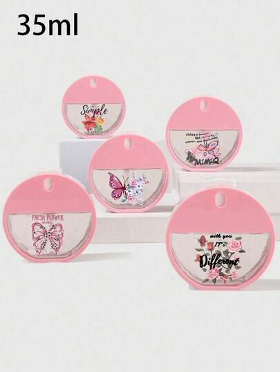 1/5 35毫升圆形粉色玫瑰印花喷雾瓶，洗手液，女士香水喷雾瓶，便携，适合美容院、客厅、卧室和浴室等日常使用。