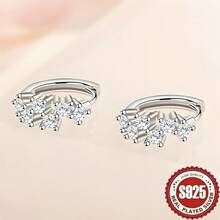 1 par de pendientes de plata de ley 925 hipoalergénicos, vintage, minimalistas, elegantes y con un diseño geométrico de cielo estrellado con múltiples circonitas cúbicas, asimétricos y lineales, adecuados para uso diario, festivales y como regalo para mujeres - Un par de pendientes de cielo estrellado bañados en plata S925 - Ver 3