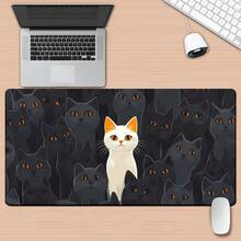 1pc White And Black Cat HD Printed Desk Mat, Multifunctional XXL Mouse Pad, Keyboard Gaming Mouse Pad, Office Computer PC Gamer Desk Mat.A Gift For Family And Friends. - 60x30公分(23.6x11.8吋) - 查看 1