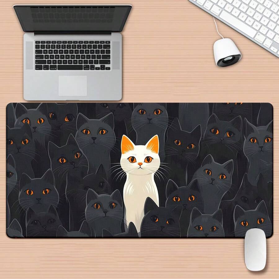 1pc White And Black Cat HD Printed Desk Mat, Multifunctional XXL Mouse Pad, Keyboard Gaming Mouse Pad, Office Computer PC Gamer Desk Mat.A Gift For Family And Friends. - 60x30公分(23.6x11.8吋) - 查看 1
