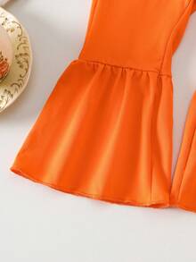 Baby Girl Tie Shoulder Camisole And Flare Pants Set, Suitable For Summer Vacation - Orange - View 5