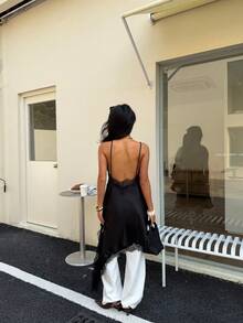 DEEKA 夏季新款女士时尚性感不对称蕾丝连衣裙，欧美风格，适合派对、新年等场合，黑色连衣裙，优雅大方 - 黑色 - 查看 5