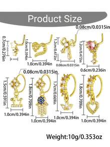 14K Gold Nose Rings Nose Studs - L Shaped Stars/Love/Bow/Crown/Heart Dangling Nose Rings Studs CZ Stud Ring Pendant Piercing Jewelry Gift For Women Men