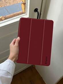 Customized Text Flat Tablet Case, Red Solid Color, Suitable For IPad Mini4/Mini5/Mini6/Mini7, IPad A16 2025, Air 11 13 M2 M3 Pro 11 13 M4 2024, Air 4 5 10th 10.9, Pro 11 9th 8th 7th 10.2 4th 5th 6th Model A8, Customized Text, Tri-Fold Stand, Built-In Pencil Slot, Soft Edge Full Coverage, Minimalist Casual Classic TPU Soft Shell IPad Flip Tablet Case. Note: The Final Font Style Is Subject To The Physical Image, And There May Be Slight Color Differences. - Red - View 5