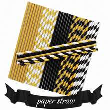 6*197mm Black & Gold Disposable Paper Straws, Suitable For Party Decorations, Graduation Ceremonies, Bachelor Parties, Weddings, Christmas, New Year's Eve Parties And Other Occasions - Multicolor - View 10