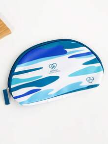 Biotherm Bolsa de maquillaje blanca y azul con letras/Bolsa de maquillaje azul marino para hombres con patrón de olas - Bolsa de maquillaje con estampado de camuflaje oceánico - Ver 1