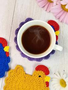 1/4 手工钩针鸡形杯垫，圣诞装饰，适合家庭或办公桌装饰，也适合乔迁派对、圣诞节、复活节庆祝活动、圣诞礼物、情人节、母亲节、教师节、感恩节、生日礼物和伴娘回礼 - 彩色 - 查看 3