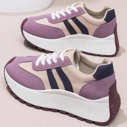 Flipark 1 đôi giày thể thao phong cách retro cho nữ, chất liệu da lộn phối màu, giày sneaker cổ thấp thoải mái, giảm sốc, thích hợp cho việc đi lại hàng ngày và di chuyển.