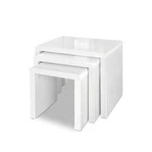 Coffee Table Set Of 3 Bedside Bed Side Sofa Nesting Tables Laptop Desk High Gloss Wooden Home Furniture Living Room Bedroom Office White Rectangular Modern Sturdy Stackable Space Saving - White - View 1