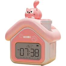 Reloj despertador de dibujos animados para nios, con forma de casa y luz nocturna, 3 alarmas, pantalla de temperatura, recargable por, para mesitas de noche, reloj despertador - A - Ver 7