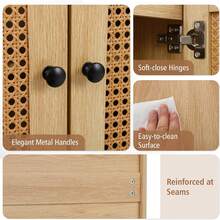 Natural Rattan Sideboard Buffet Cabinet With Metal Legs For Living Room Storage - Tự nhiên - Xem 4