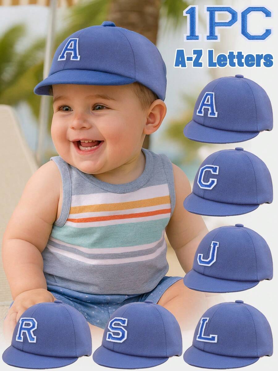 1顶婴儿/幼儿蓝色26字母图案软边棒球帽，蓝色字母图案，时尚简约百搭，轻盈柔软，防晒，适合1-2岁男/女婴日常休闲佩戴，春夏皆宜，可作为实用礼物 - 藍色 - 查看 1