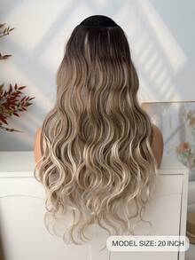 20-Inch Ombre Wavy Synthetic Hair Extensions, V-Shaped Clip-In, Suitable For Women And Girls, For Party And Daily Wear - Brown Ombre - View 3