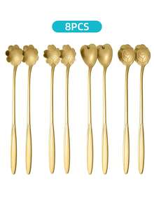 4/8 مجموعة من ملاعق القهوة والحلويات من الفولاذ المقاوم للصدأ، ملاعق على شكل ورقة، ملاعق تقليب القهوة الذهبية، ملاعق متعددة الاستخدامات للكيك والحلويات، ملاعق شاي، ملاعق خلط، طويلة/قصيرة المقبض، سهلة التنظيف، قابلة لإعادة الاستخدام، مناسبة للقهوة والحلويات والمشروبات والكيك والآيس كريم واللبن، مثالية للاستخدام المنزلي والمطاعم والبارات والحفلات والأعراس وعيد الحب والمناسبات، وكذلك رائعة كلوازم مدرسية - الذهبي - مشاهدة 10