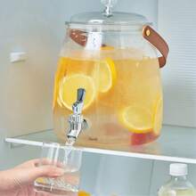 1个大容量带水龙头冰箱冷水瓶，水果茶冷水瓶，家用饮水桶，冰玻璃果汁壶（无隔板） - 彩色 - 查看 8