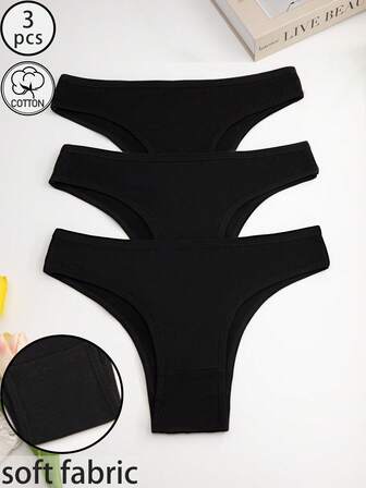 3 件装女士中腰纯色舒适性感高弹力丁字裤
