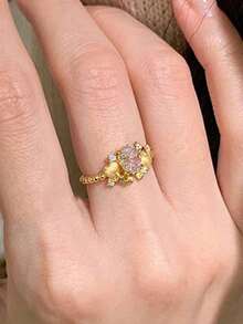 rundraw 1 chiếc nhẫn hở kiểu dáng mới năm 2026 hình trái tim và ngôi sao đính đá Zirconia màu vàng đồng, thời trang ngọt ngào dành cho nữ, thích hợp cho hẹn hò, tiệc tùng, tiệc chiêu đãi, đám cưới, lễ đính hôn, phụ kiện trang phục hàng ngày, món quà tốt nhất cho người yêu, bạn bè, dịp lễ năm mới. - Vàng - Xem 4